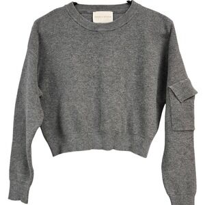 Sage‎ + Stone Women Charcoal Grey Waffle Knit Cropped Cargo Pocket Sweater S